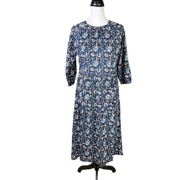 DRA Los Angeles NWOT Blue Black Floral Midi Fit & Flare Cotton Dress - Picture 3 of 13